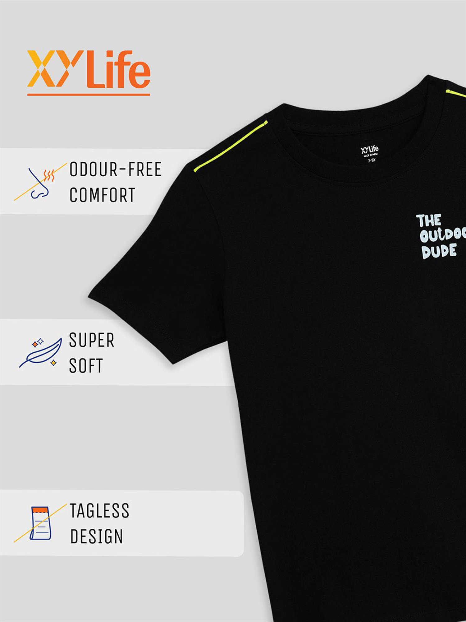 XY Life Kids Blue & Black Cotton Relaxed Fit T-Shirts (Pack of 2)