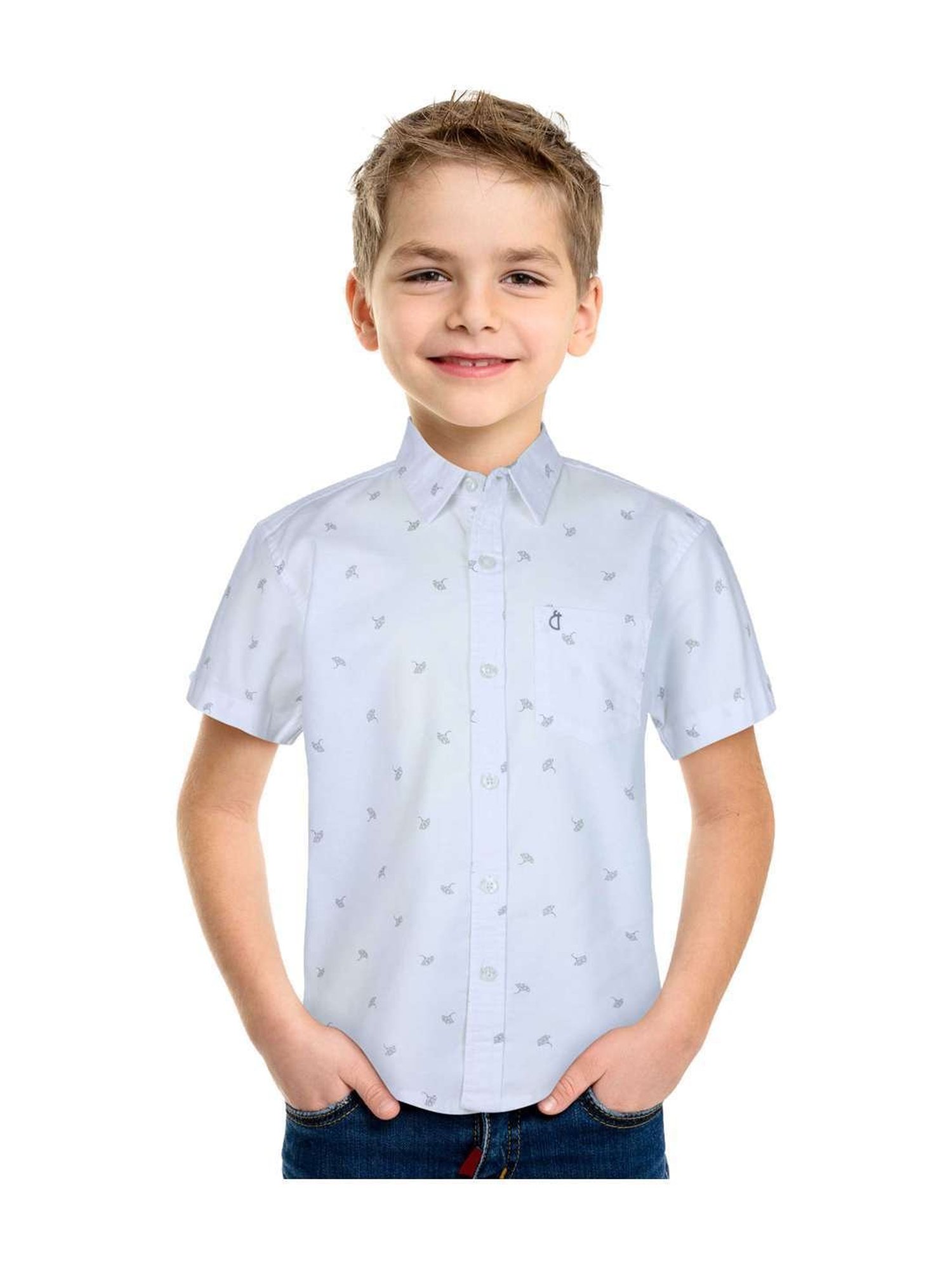 Gini & Jony Boys White Cotton Printed Shirt