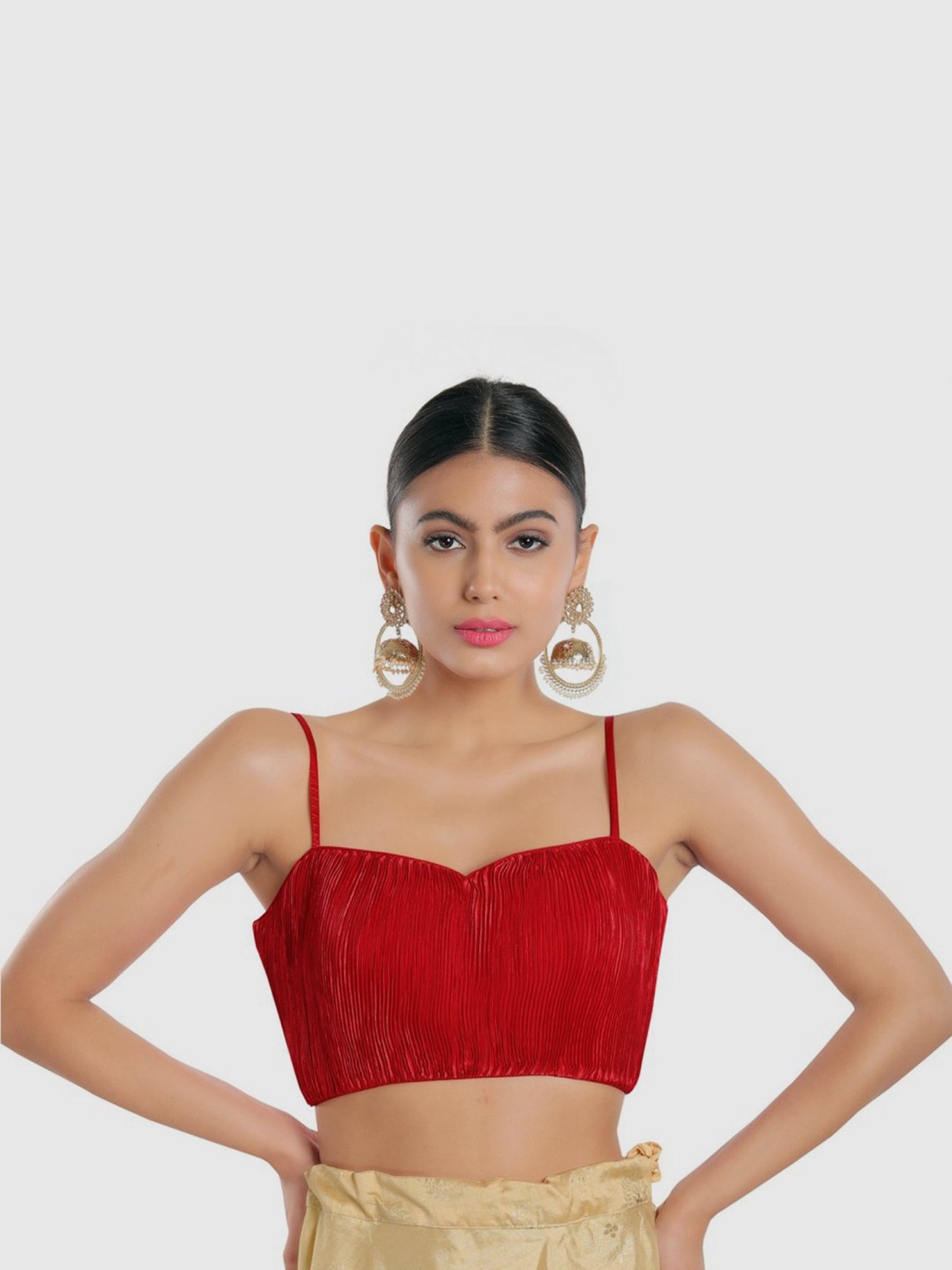 Salwar Studio Red Textured Readymade Blouse