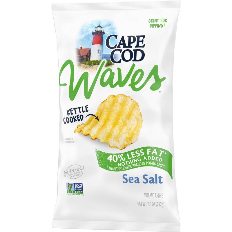 Cape Cod Waves Kettle Cooked Reduced Fat Sea Salt Potato Chips - 7.5oz
