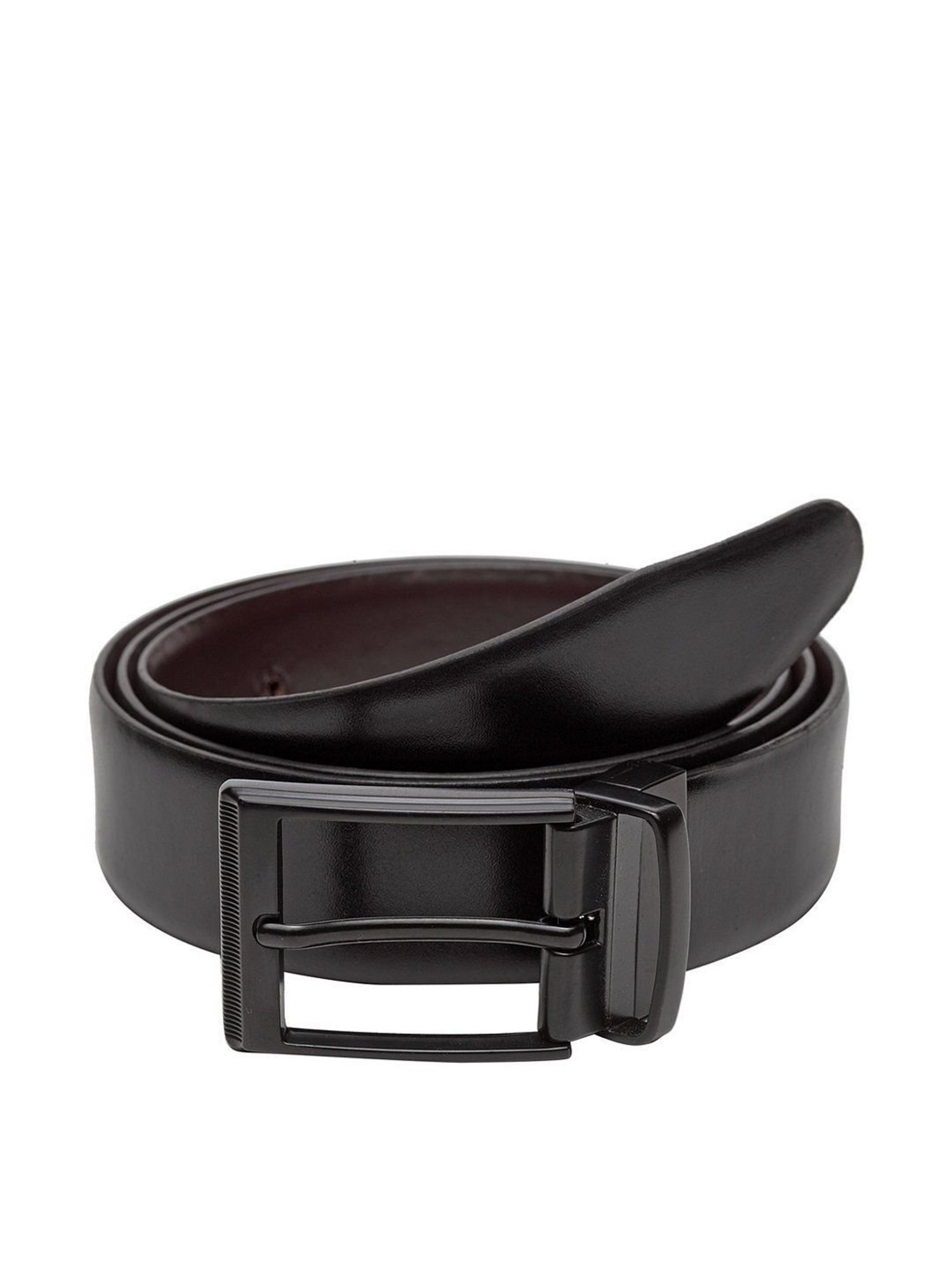 BELWABA Black Textured Formal Leather Belt for Men