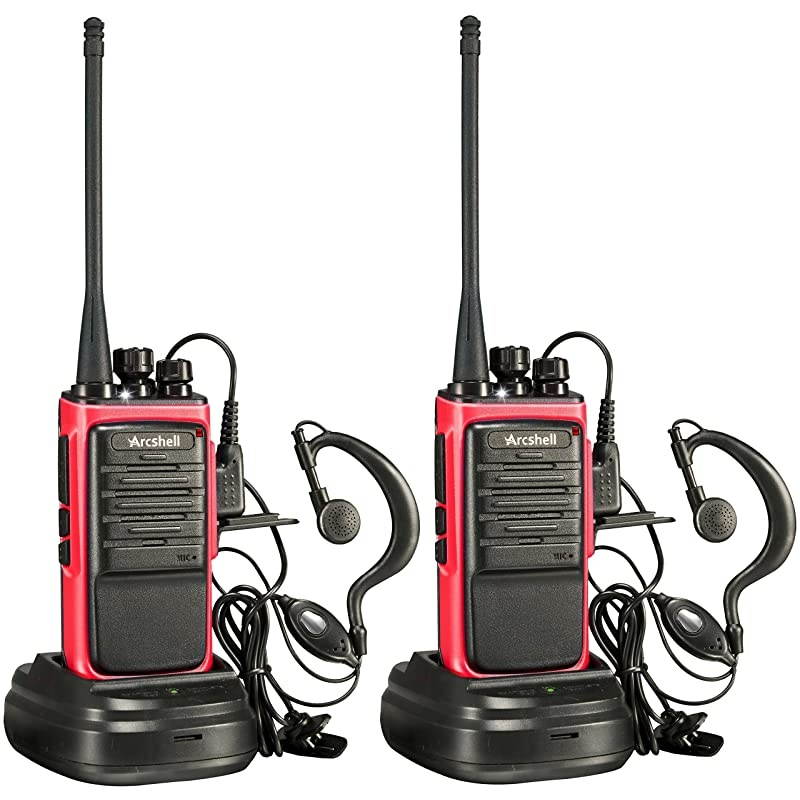 Rechargeable Long Range TwoWay Radios with Earpiece 2 Pack Walkie Talkies UHF 400470Mhz Liion Battery and Charger Included