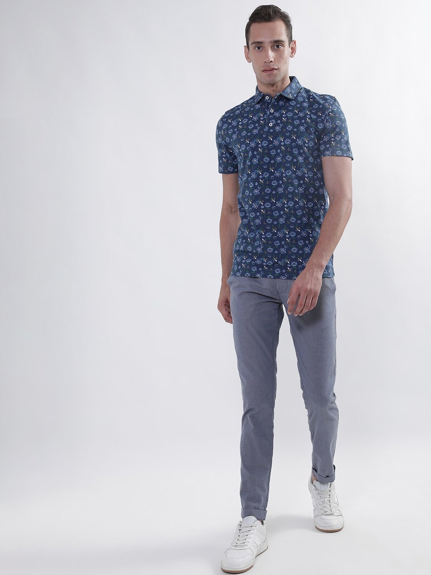 Bruun & Stengade Blue Regular Fit Printed Polo T-Shirt