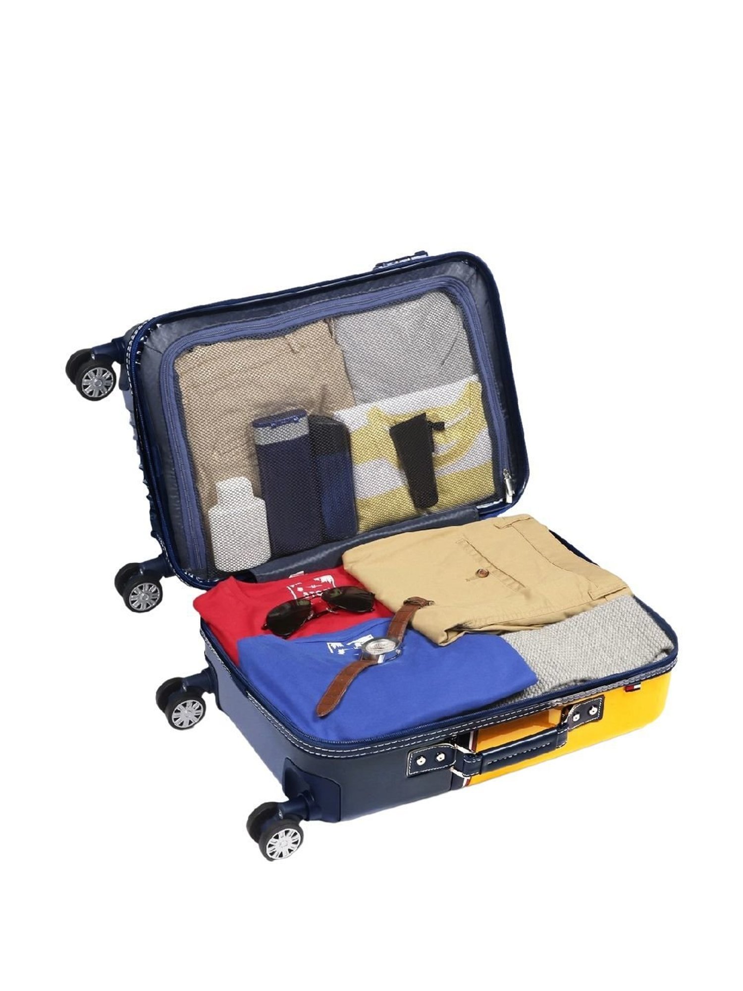 TOMMY HILFIGER Twins Pro Yellow & Navy 8 Wheels Small Hard Cabin Trolley Bag