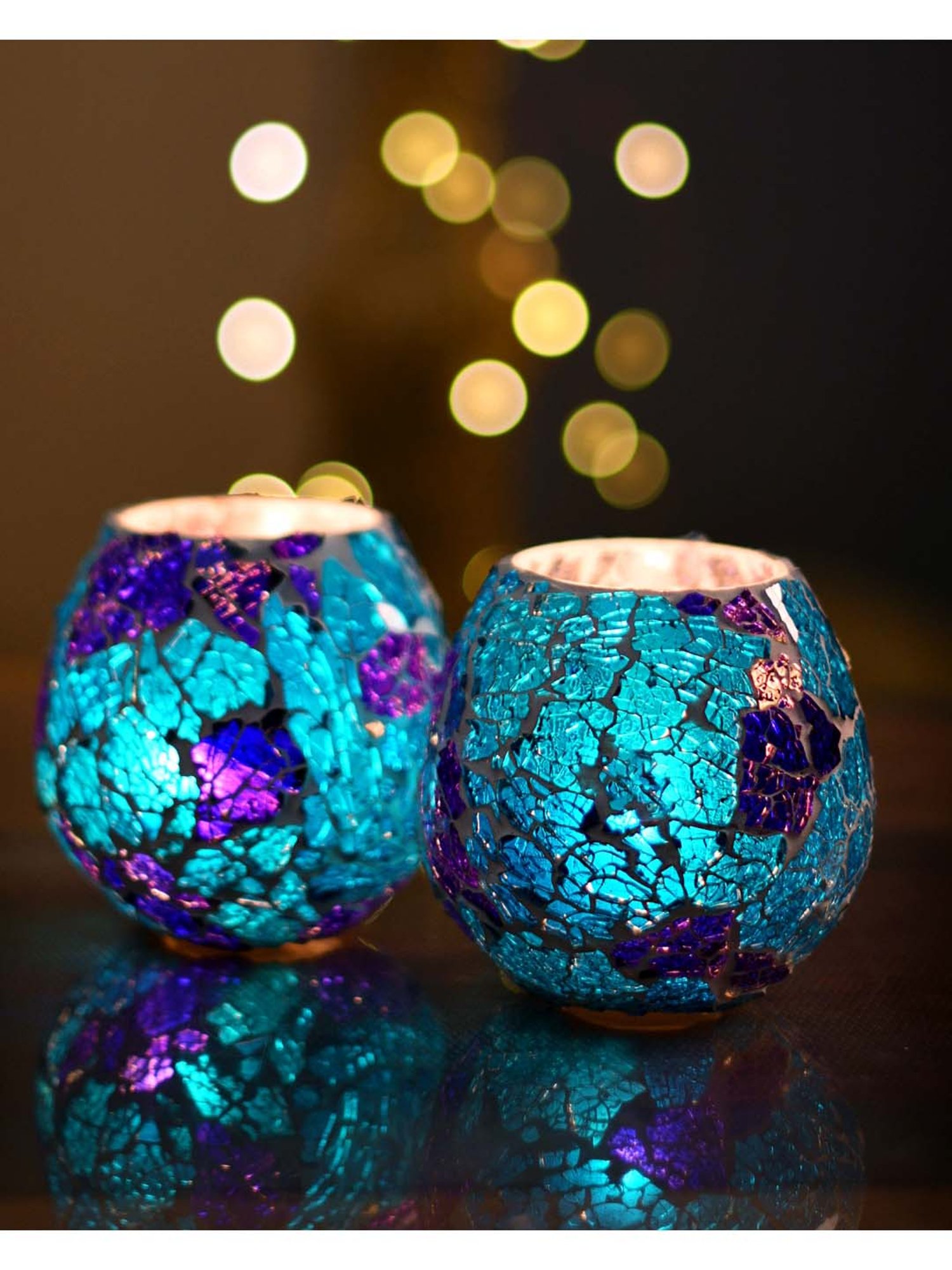 Homesake 'Easter' Turquoise Glass Candle Holder - Set of 2