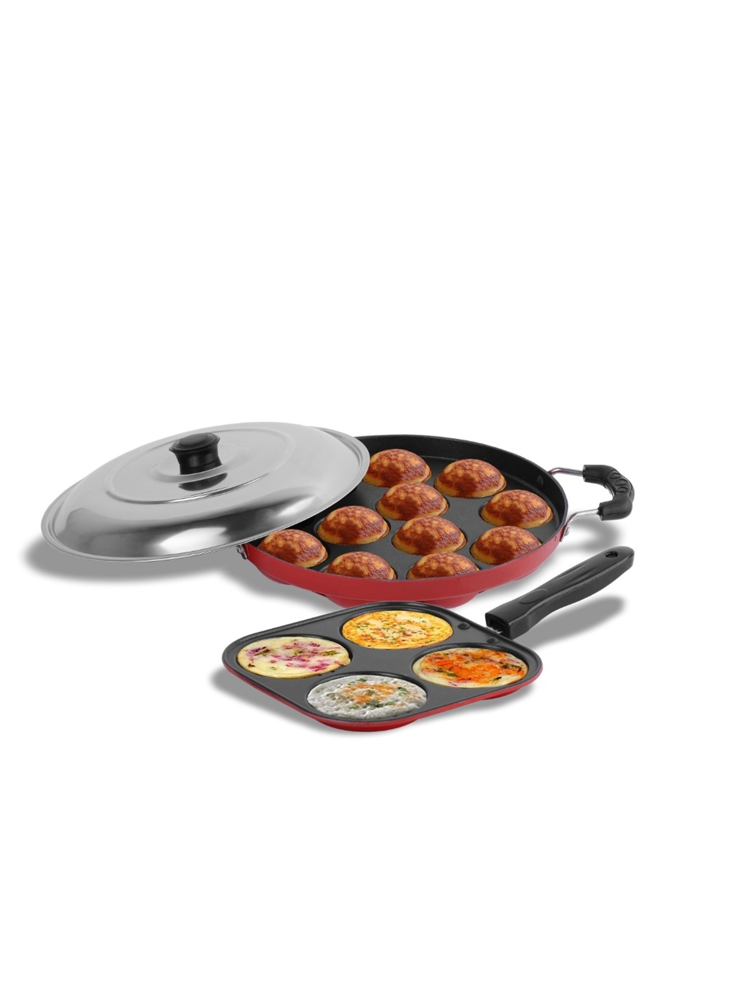 Sumeet NonStick 2pc Cookware Set of 2.6mm Thick(Mini Multi Snack Maker + Grill Appam Patra With Lid)