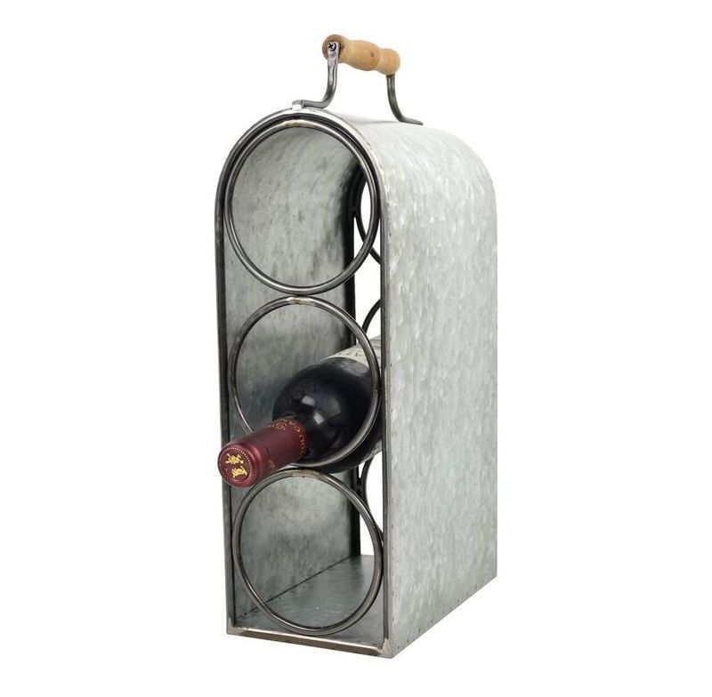 3-Bottle Wine Rack with Handle Tin Finish 15.5" - Drew DeRose