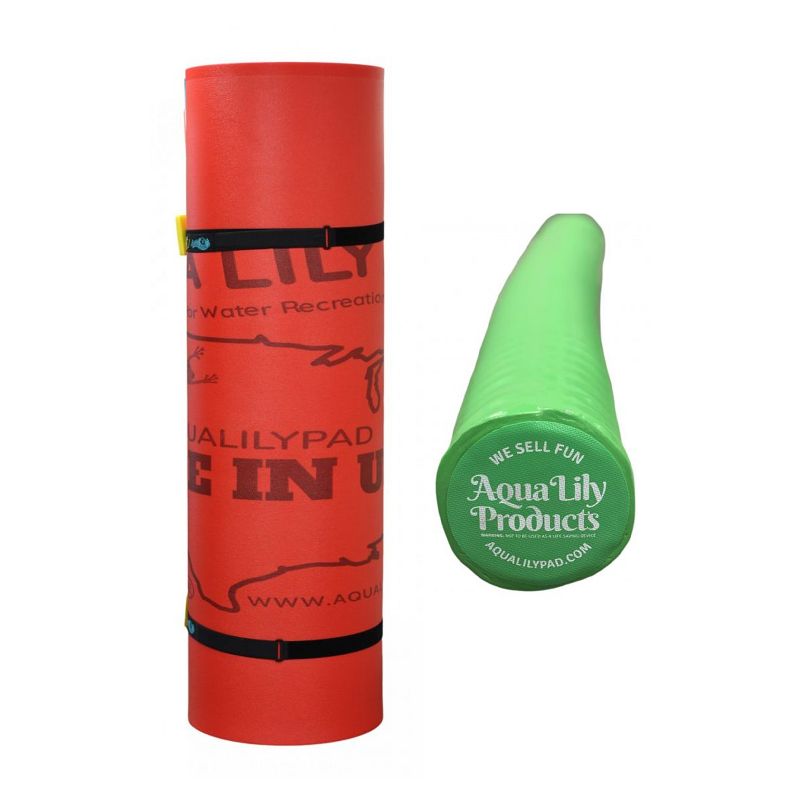 Aqua Lily Pad 16' All American 2 Layer Water Playground Floating Foam Island and Soft Vinyl Foam Pool Noodle Float, Lime Green