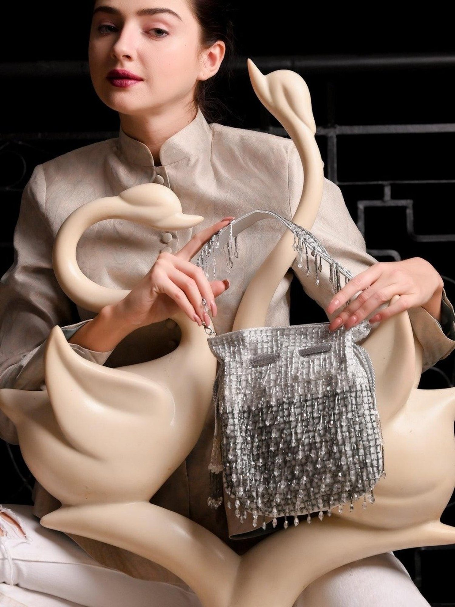 Odette Silver Embellished Potli