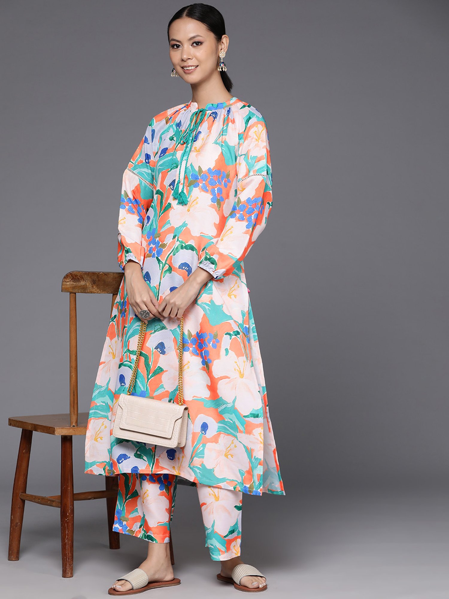 Varanga Multicolored Cotton Printed Kurta Palazzo Set