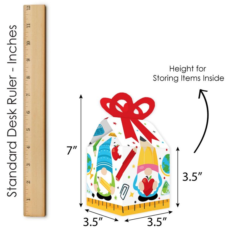 Big Dot of Happiness School Gnomes - Square Favor Gift Boxes - Teacher and Classroom Decorations Bow Boxes - Set of 12