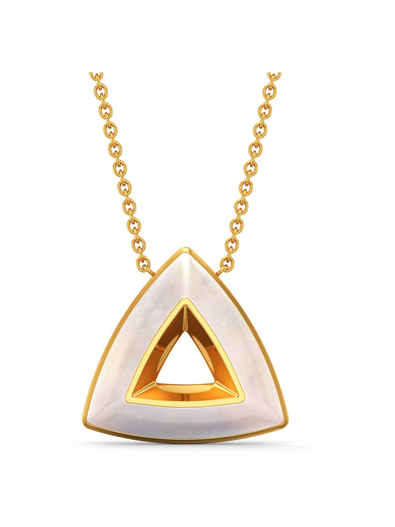 Joyalukkas 18k Gold Milky Pyramid Shaped Cute Pendant & Earrings Set