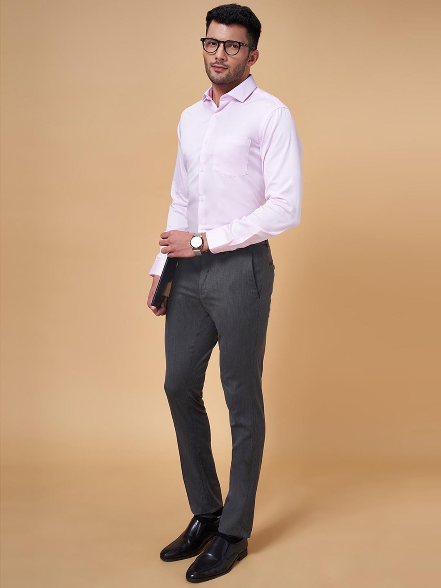 Peregrine by Pantaloons Pink Cotton Slim Fit Shirt