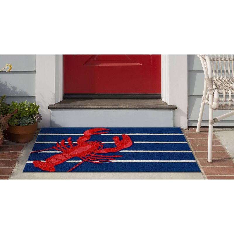 Frontporch Indoor/Outdoor Lobster On Stripes Rug 20"X30" Navy - Liora Manne