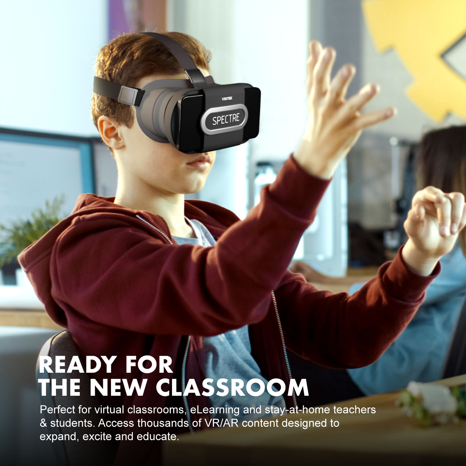 VIOTEK Spectre VR Headset for Smartphones (4.5 to 6 Inches) | Foldable, Lightweight & Comfortable for eLearning, Virtual Tours, At-Home Students | Adjustable IPD & Single Capacitive Button