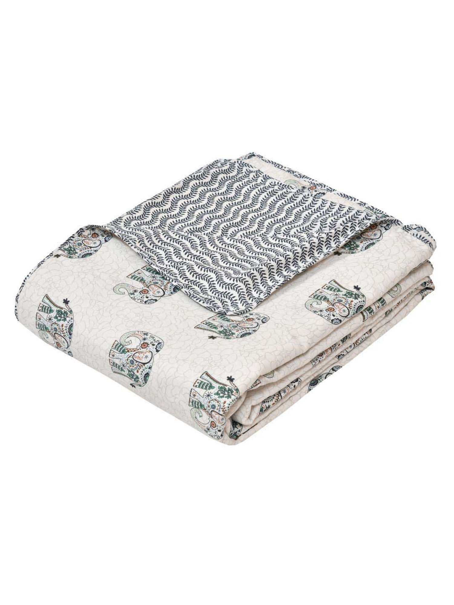 Haus & Kinder Cambric Floral Green & Yellow Cotton Single Reversible Dohar