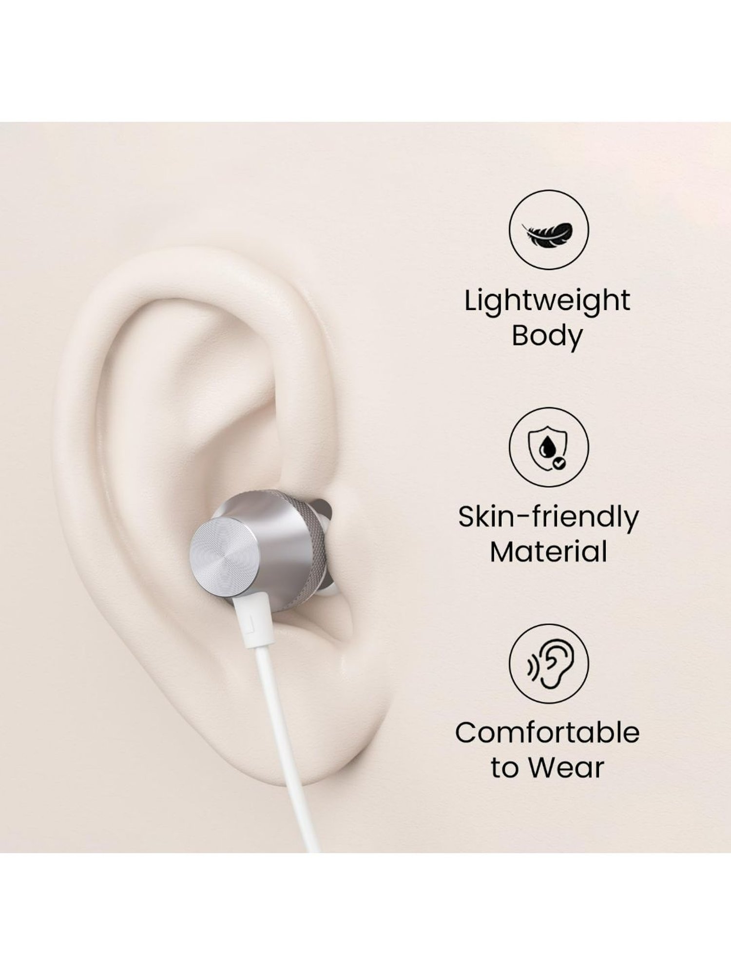 Portronics Conch Beat C in Ear Wired Earphones with Mic, Type C Audio Jack, 10mm Driver (Silver)
