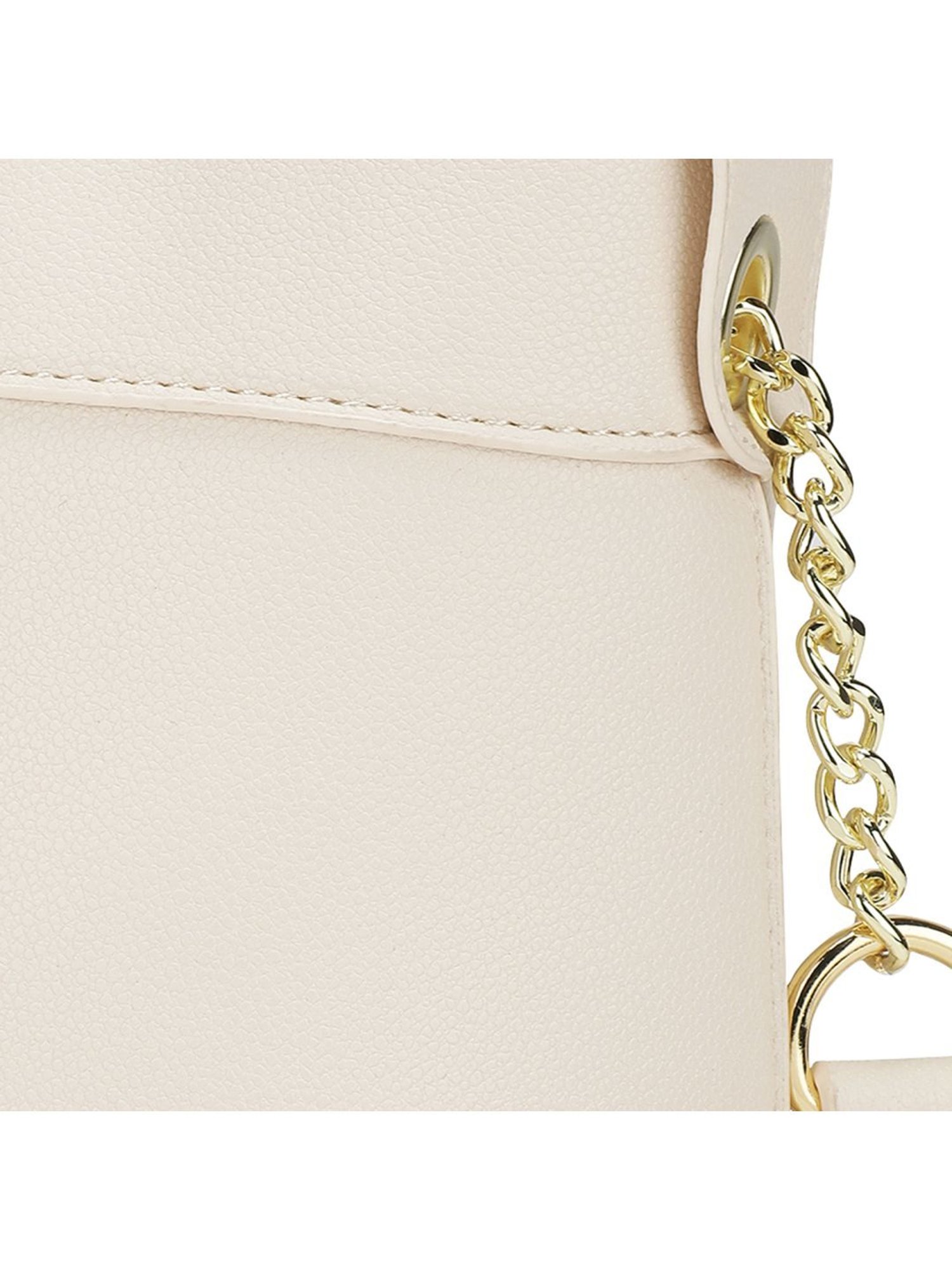 Tyra Lina Off White Solid Faux Leather Tote Handbag