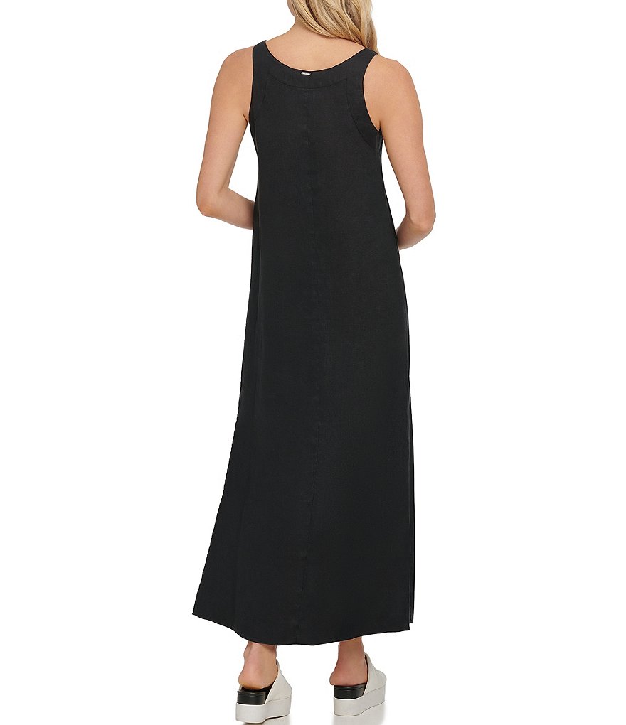 DKNY V-neck Linen Side Slit Dress