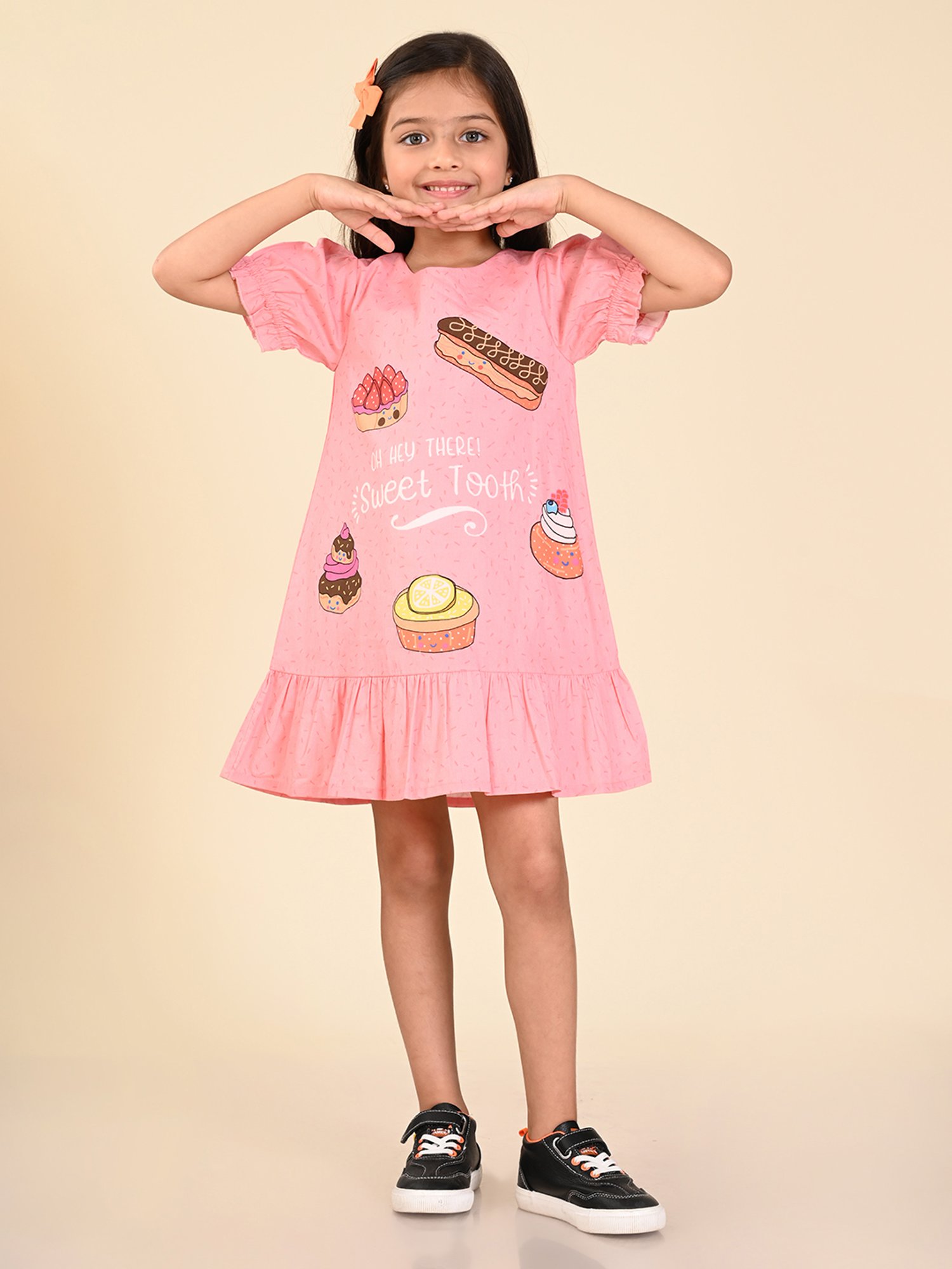 LilPicks Kids Peach Printed Dress