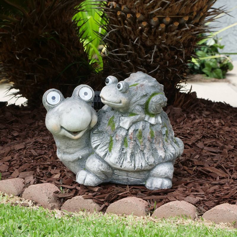 Alpine 11" Solar Turtles LED Light Magnesium Oxide Statue Brown