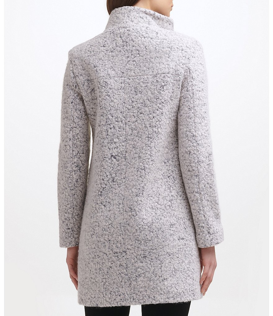 Kenneth Cole New York Asymmetrical Pressed Boucle Wool Wide Lapel Collar Coat