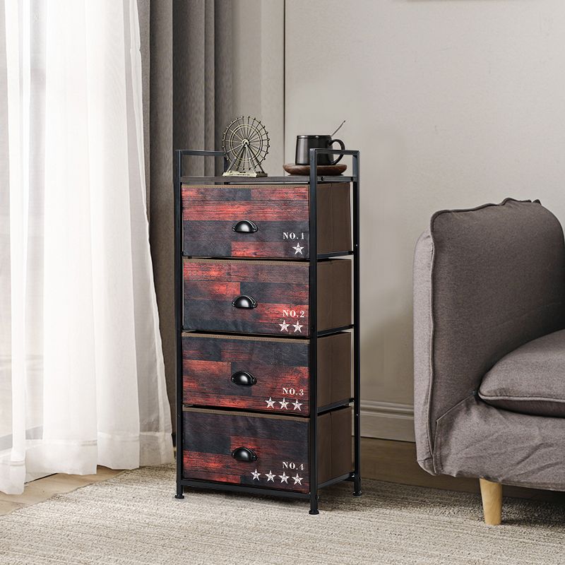 Costway 4 Drawer Fabric Dresser Storage Tower Nightstand Sturdy Steel Frame Closet