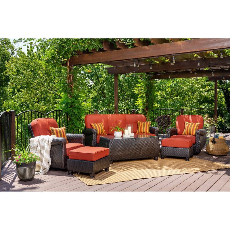 Breckenridge 6pc Seating Set Java Brown Frame Sunbrella Meredian Brick Red Fabric - La-Z-Boy