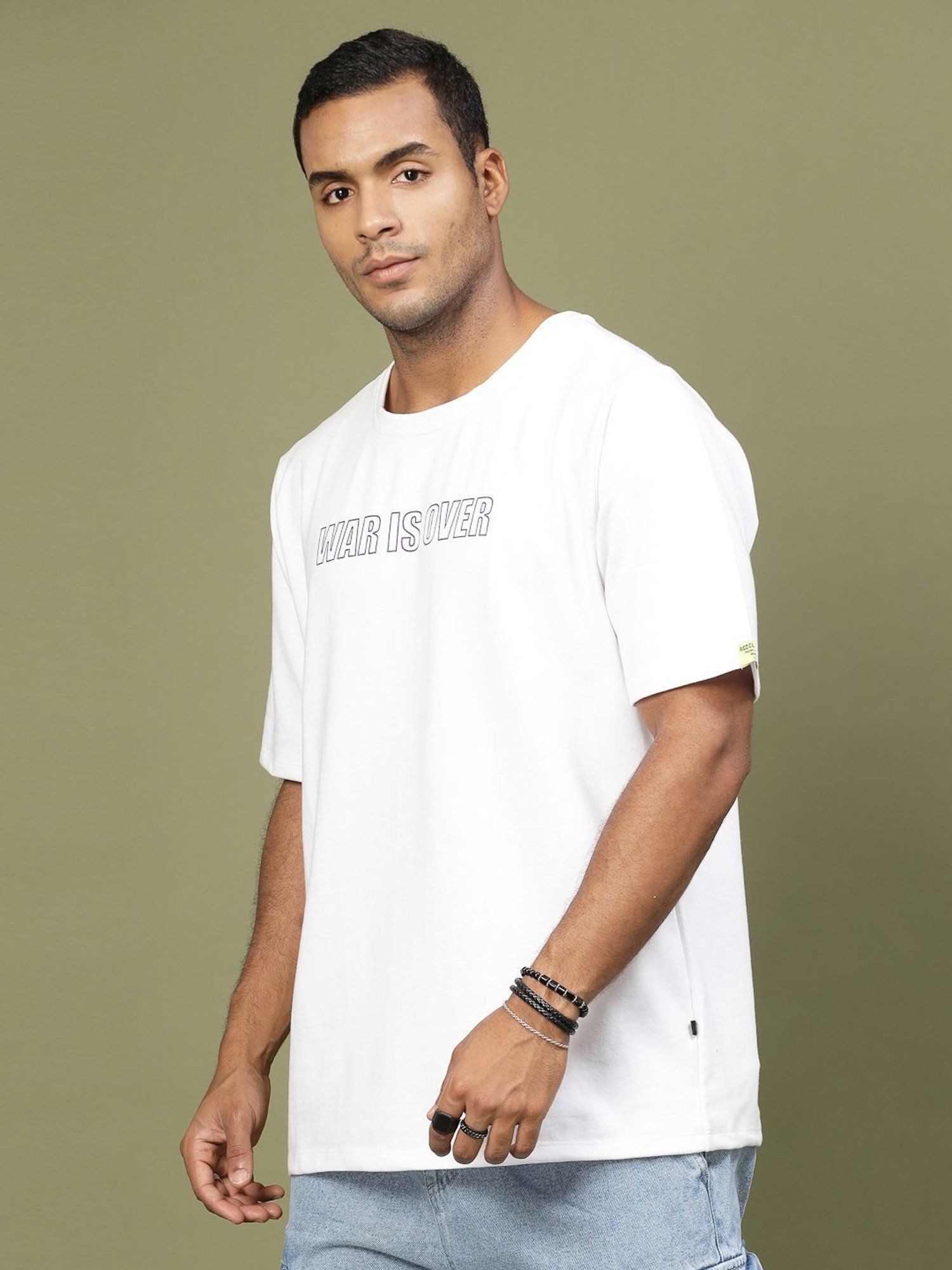 Rigo White Cotton Loose Fit Typography T-Shirt