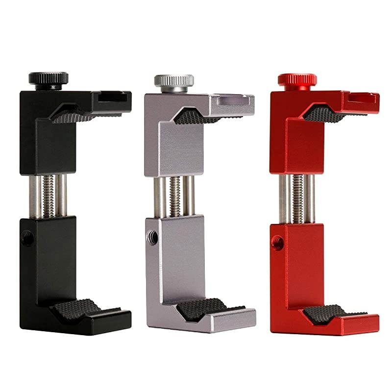 ST02S Aluminum Phone Tripod Mount w Cold Shoe Mount Support Vertical and Horizontal Universal Metal Adjustable Clamp for iPhone Xs Xs Max X 8 7 Plus Samsung Huawei Android SmartphonesRed