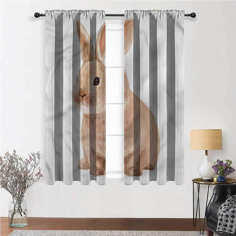 GugeABC Window Curtains Rabbit for Living/Bedroom Room Patio Door Watercolor Bunny Portrait 84 x 96 Inch (2 Panels)