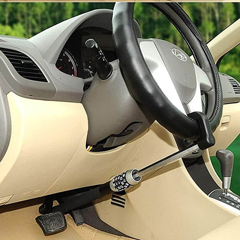 Car Steering Wheel airbag Lock Safe Rotary Lock Comfortable and Durable Universal SUV car Van Truck Heavy Truck Lock Double Hook Retractable AntiTheft Lock Device 5Digit Password Black