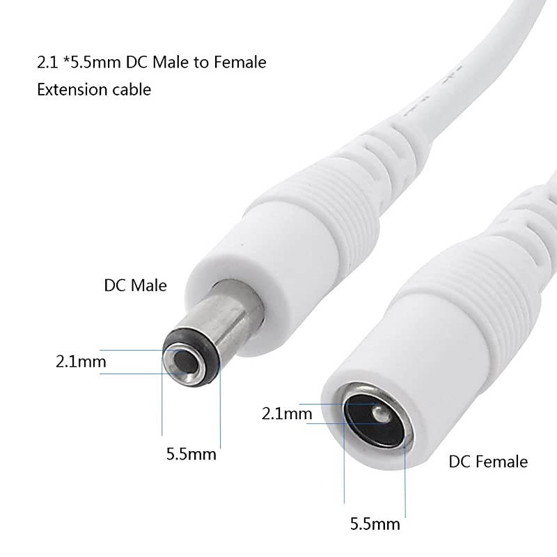 5m164Feet DC Extension Cable 12V DC Power Adapter Plug Extension Cord 55mm x 21mm Male to Female Extension Wire for DC 12V Power Adapter CCTV Security Camera etc White