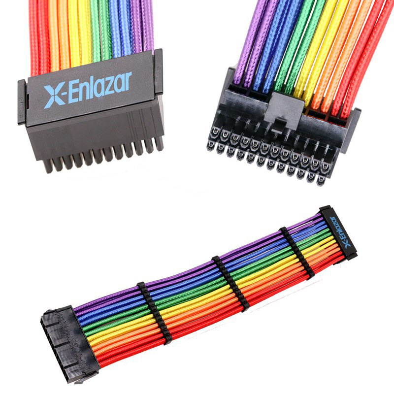 Rainbow 24Pin 0.98ft Extension 18AWG ATX Power Supply Cable Motherboard PCI Cable 90 Degree Interface Adapter Cable 18AWG 300mm Module Line Extension Cord