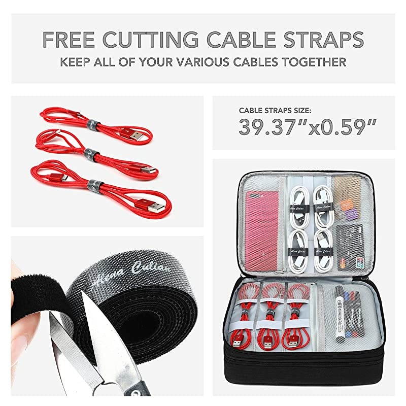 Layer Electronic Organizer with Cable Straps Travel Universal Cable Organizer Electronics Accessories Cases for Cable Charger Phone USB SD Card Black