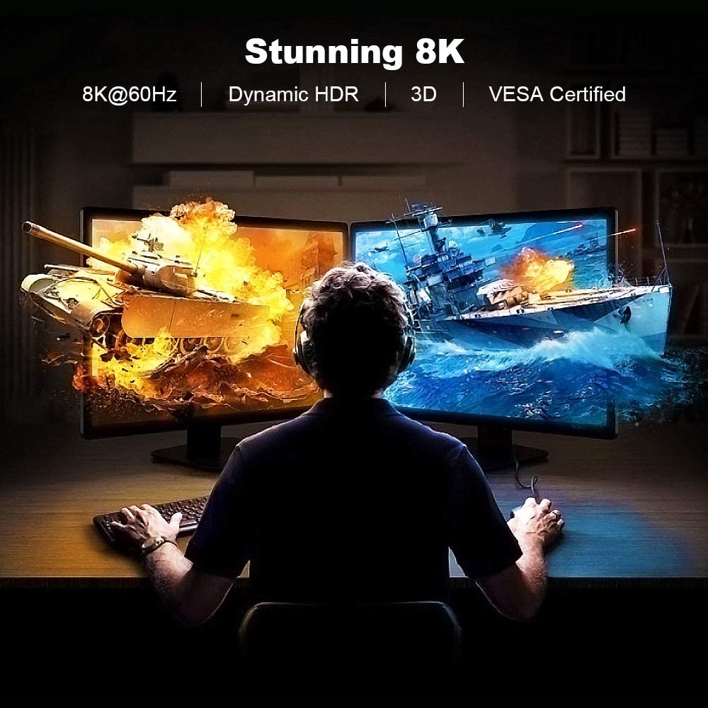 Yauhody 8K DisplayPort 1.4 Cable 10ft (3 Pack) High Speed 32.4Gbps Durable Nylon Braided VESA Certified HBR3 HDR HDCP 2.2 8K@60Hz 4K@144Hz 2K@240Hz 8K DP to DP 1.4 Cord (10ft 3 Pack Gray)