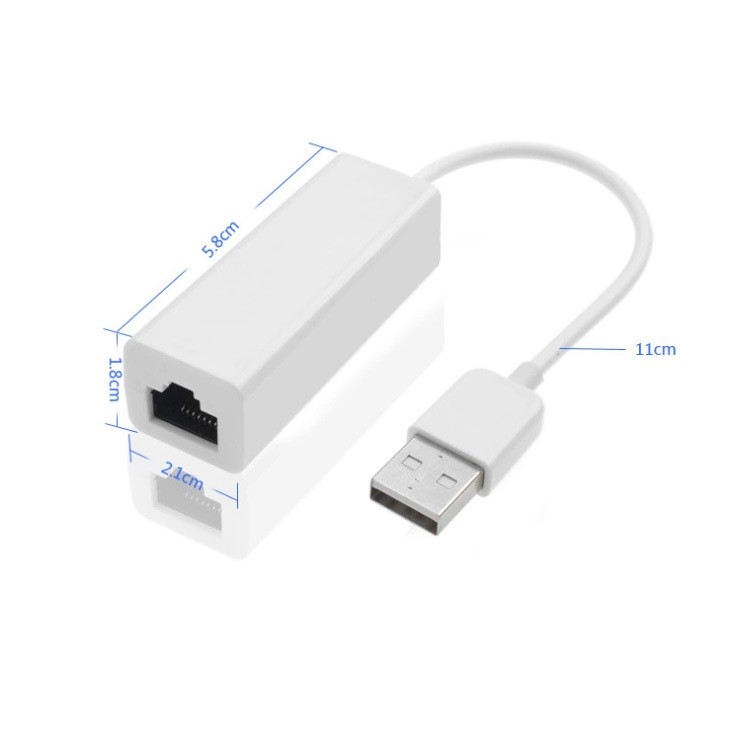 USB2.0 to RJ45 100Mbps Adapter RTL 10M/100M Plug and Play Ethernet Card Cable-White