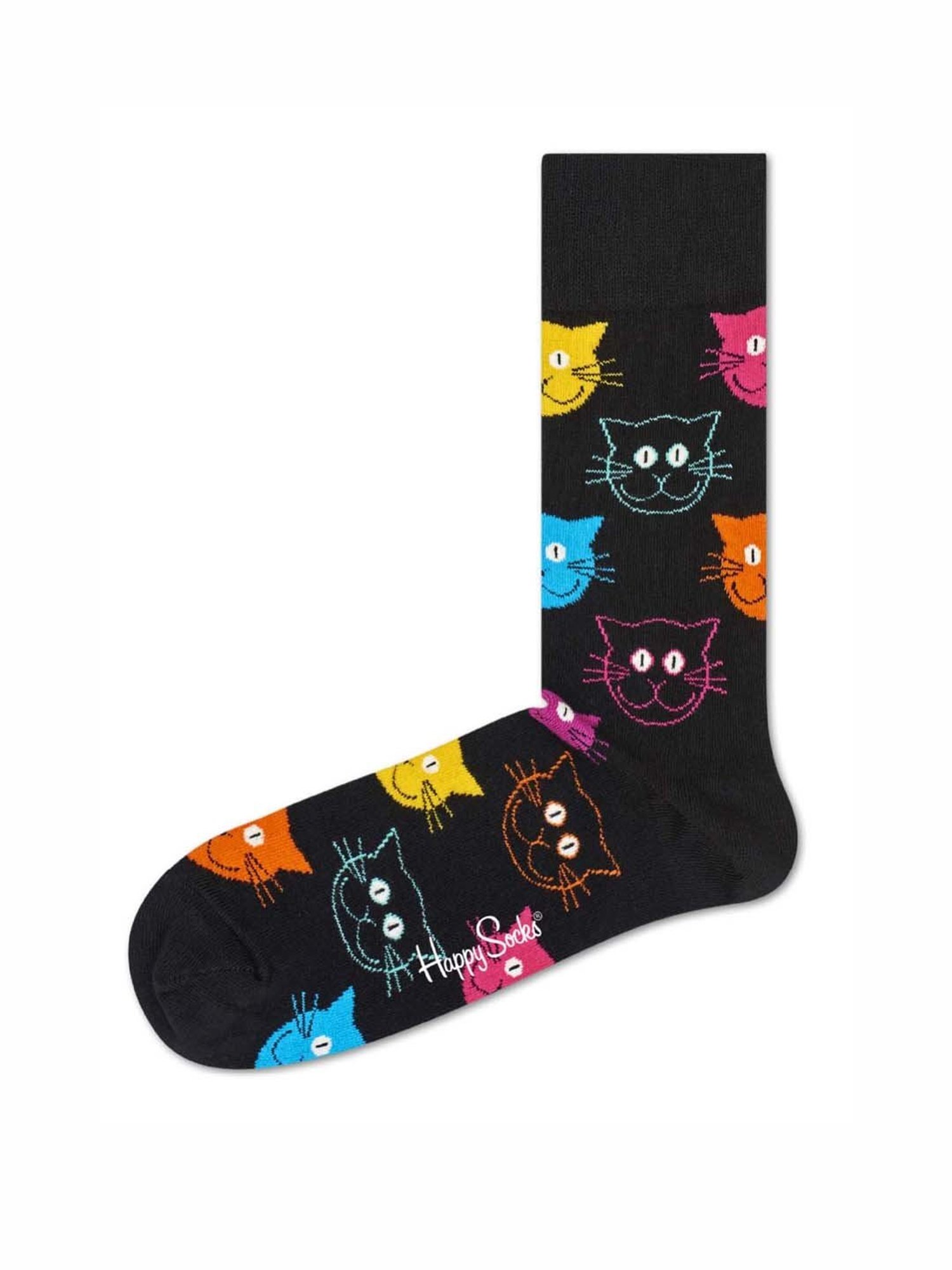 Happy Socks Cat Black Cotton Printed Socks (36-40)