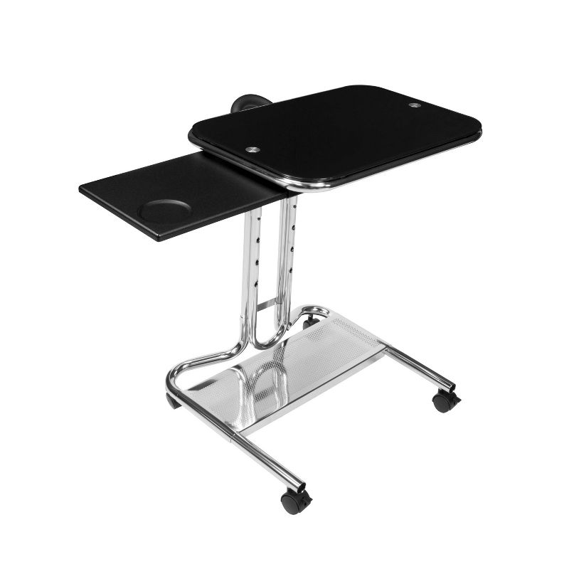 Laptop Cart with Extending Side Shelf - Chrome / Black