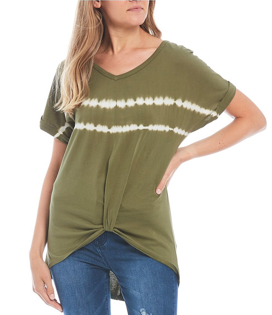 Miss Chievous Tie Dye Twist Front Knit Tee