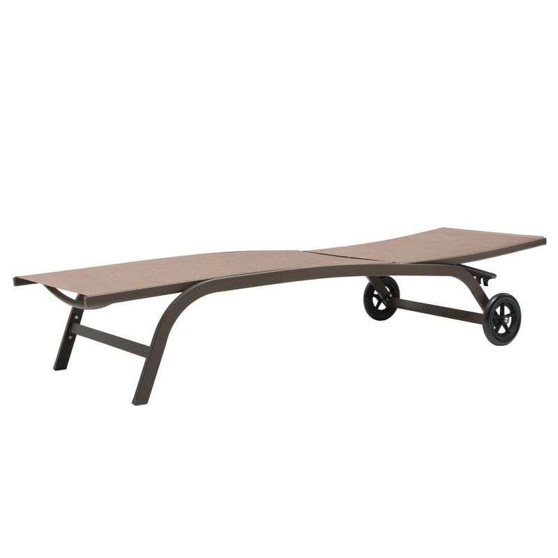 2pc Outdoor Adjustable Chaise Lounge Chairs with Wheels - Brown - Crestlive Products