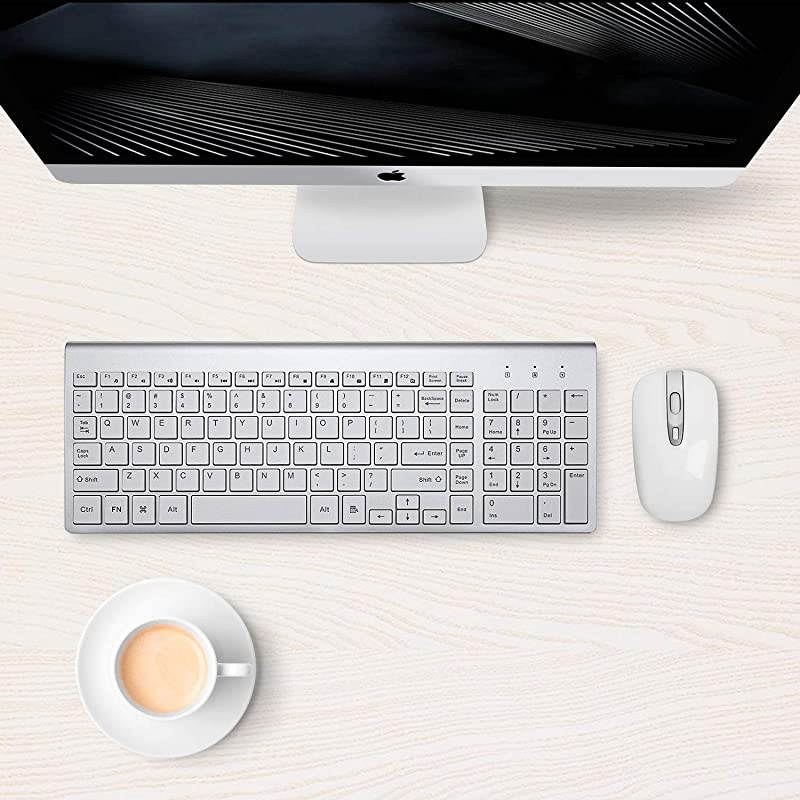 Wireless Keyboard Mouse Combo  Compact Full Size Wireless Keyboard and Mouse Set 24G UltraThin Sleek Design for Windows Computer Desktop PC Notebook Laptop Silver