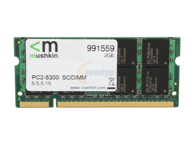 Mushkin Enhanced 2GB Essentials DDR2 PC2-5300 667MHz 200-Pin Laptop Memory Model 991559