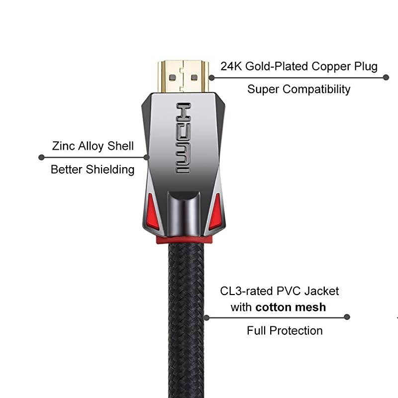 HDR HDMI Cable 30 Feet 18Gbps 60Hz HDR10 1440p 144Hz HDCP 22 and ARC High Speed Ultra HD Cord 24AWG