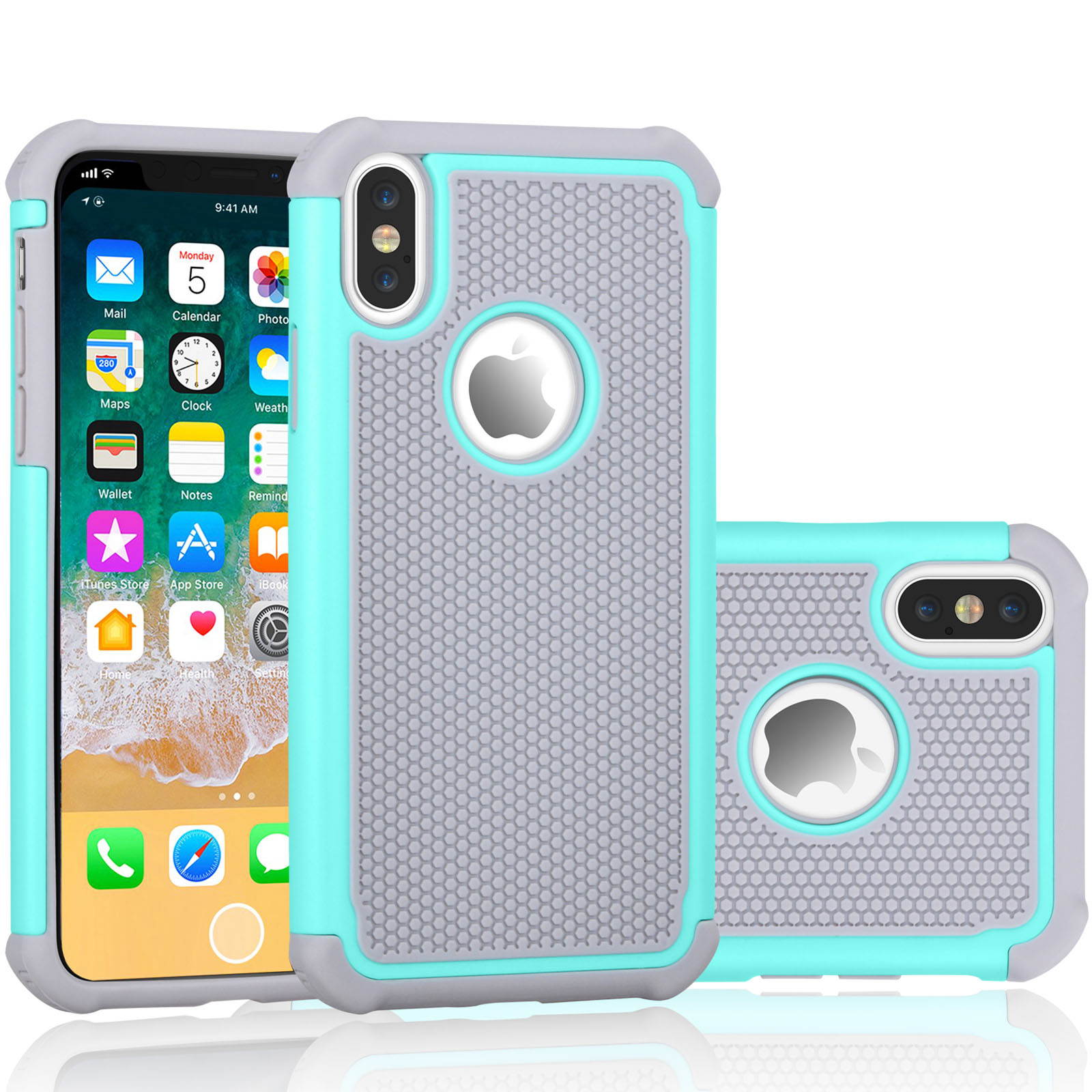 iPhone X Case, iPhone X Cute Case, Tekcoo [Tmajor] Shock Absorbing [Turquoise] Rubber Silicone & Plastic Scratch Resistant Bumper Grip Rugged Hard Cases Cover for Apple iPhone X (5.8 inch)