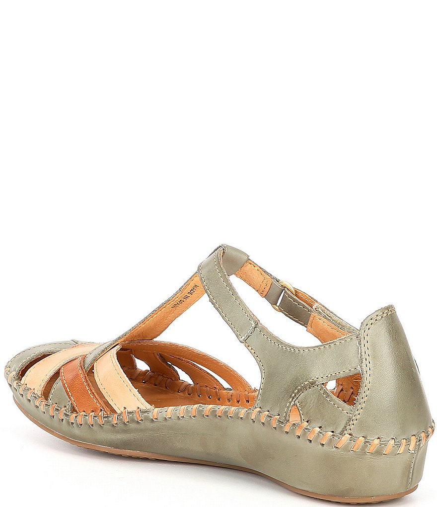 Pikolinos Puerto Vallarta Leather T-Strap Wedge Sandals
