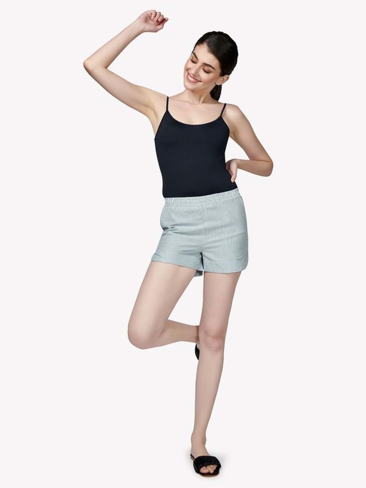 VASTRADO Green Cotton Striped Shorts