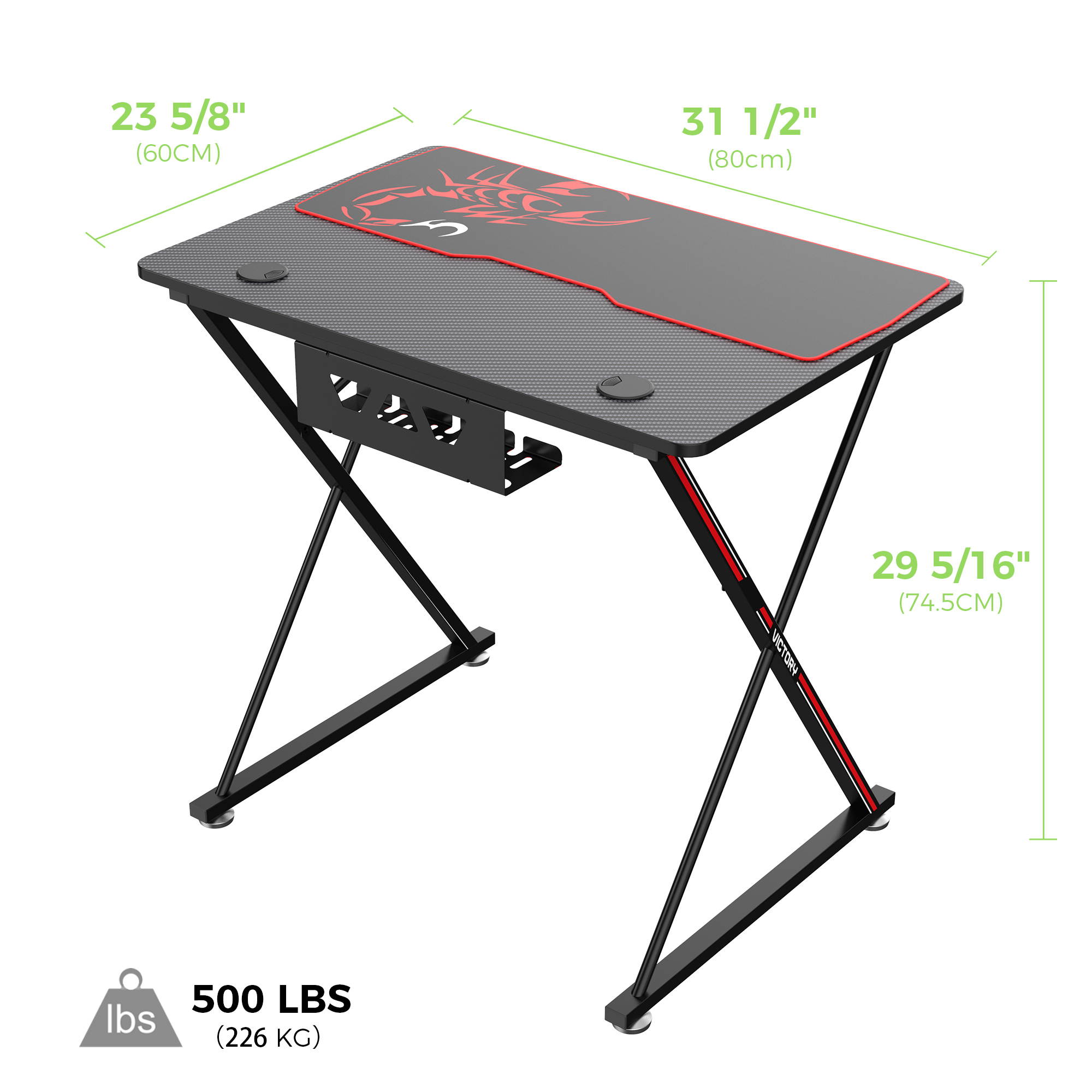 Eureka Gaming&reg; Captain X Series 31'' E-sport Desk, Home Office Gaming Computer Desk, X Shaped Gamer Workstation with Free Controller Stand, Cup Holder, Headphone Hook & Mousepad, Black