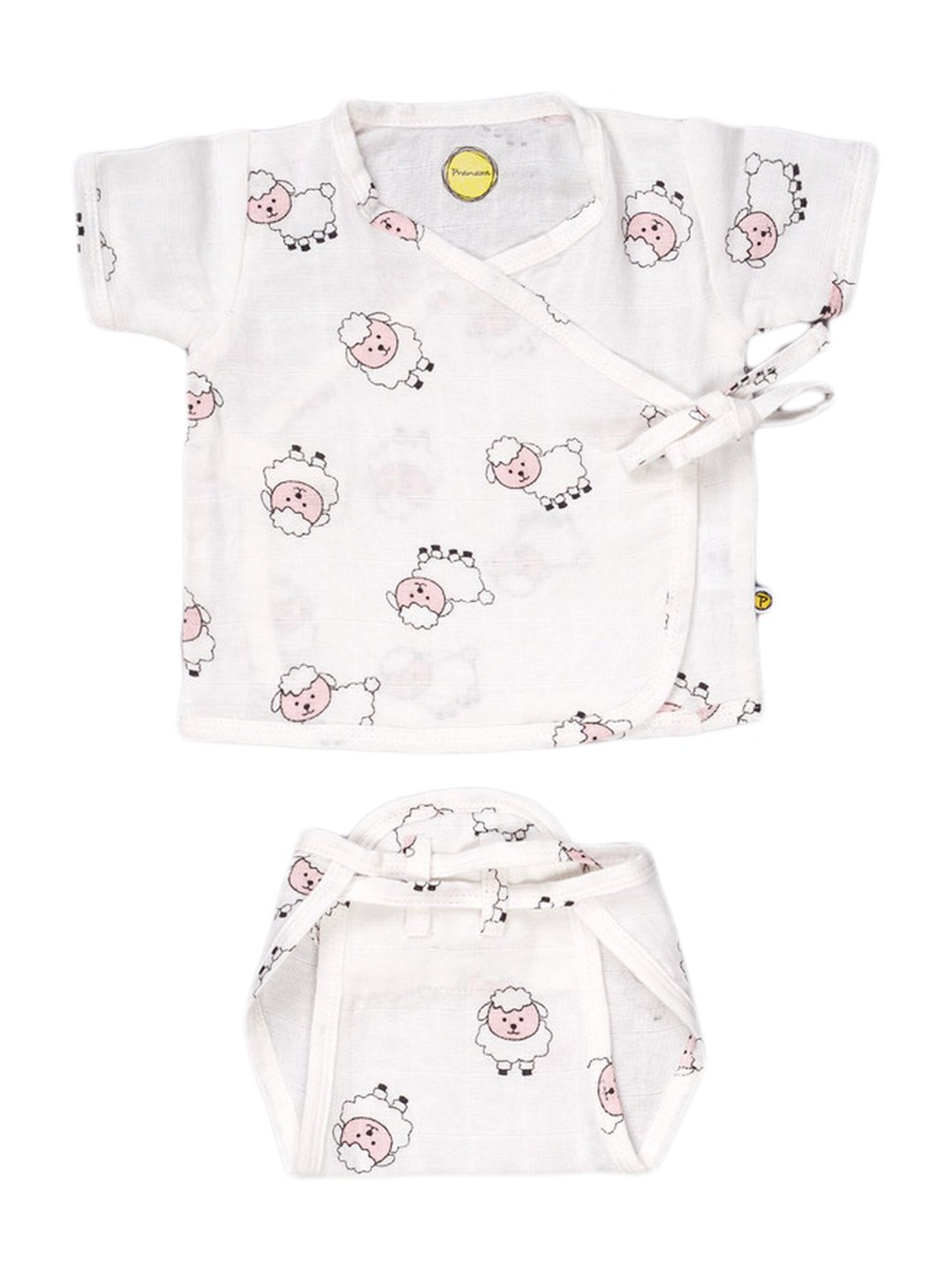 Pranava Kids White & Pink Cotton Sheep AOP Printed Zabla Langot Set