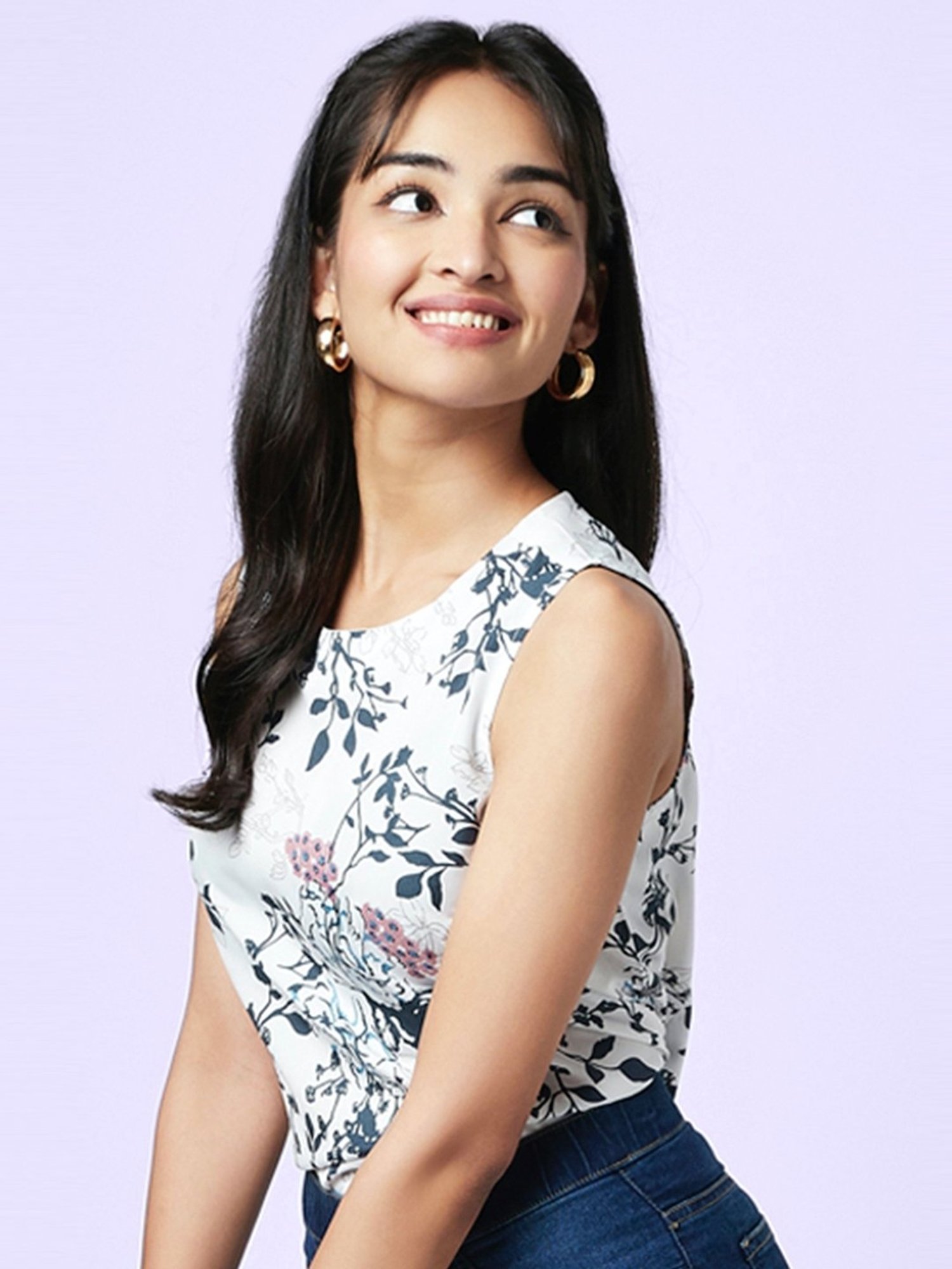 YU by Pantaloons White Printed Top